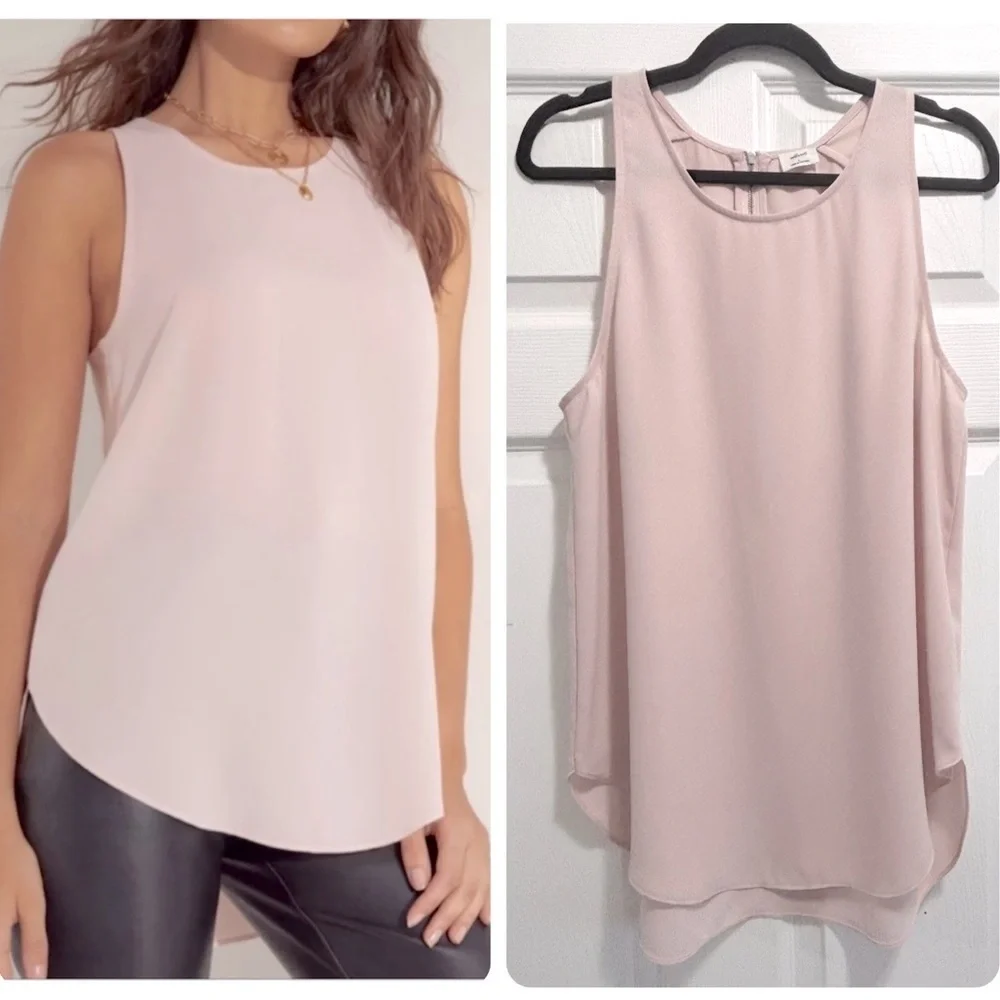 Aritzia Wilfred Sevres Sleeveless Blouse Tank Top Pink Rose Zip Back Size Large - Picture 2 of 12